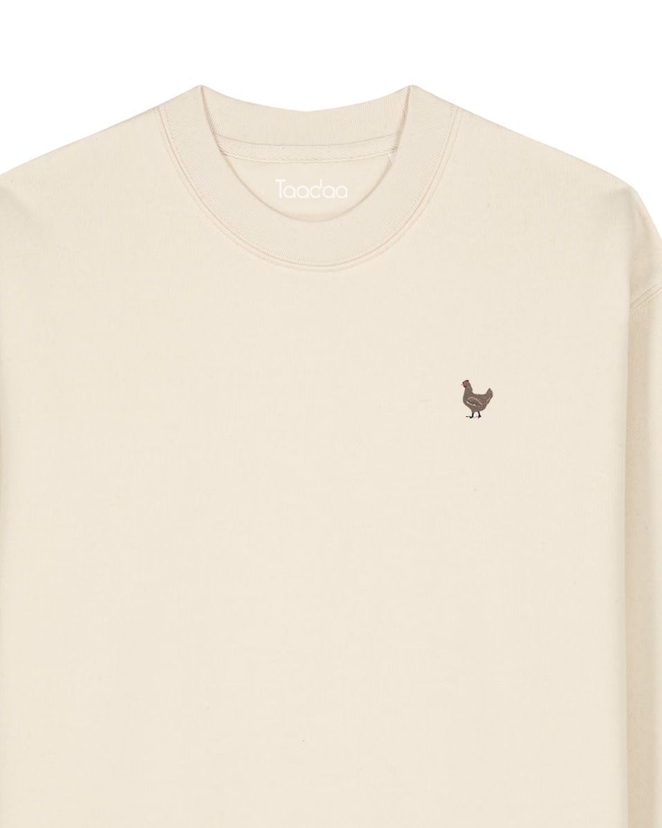 Pullover mit Huhn | Bio-Baumwolle Pullover mit Huhn | Bio-Baumwolle, Pullover-Farbe: Naturbaumwolle