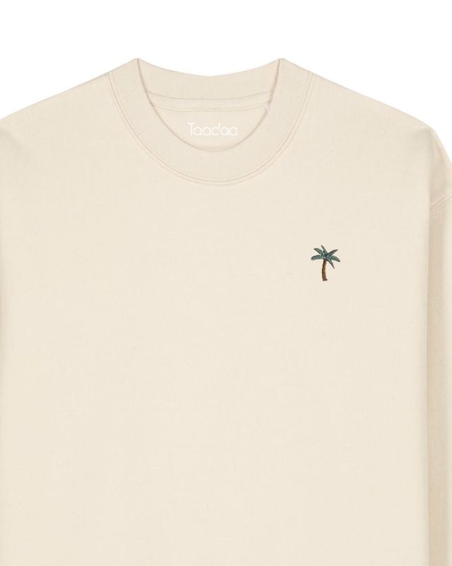 Sweat bio avec palmier : motif brodé (palmier) sur un sweat en coton biologique