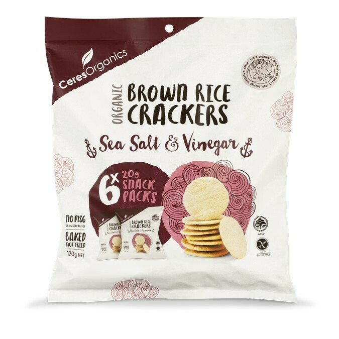 Organic BROWN RICE CRACKERS SNACK SEA SALT & VINEGAR - 20G X 6