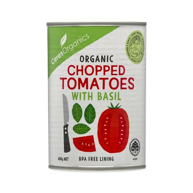 ORGANIC TOMATOES, CHOPPED WITH BASIL - 400G ORGANIC TOMATOES, CHOPPED WITH BASIL - 400G