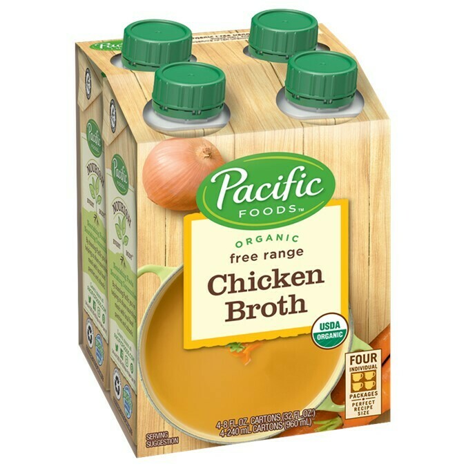 PACIFIC FOODS ORGANIC FREE RANGE CHICKEN BROTH - 240ML X 4