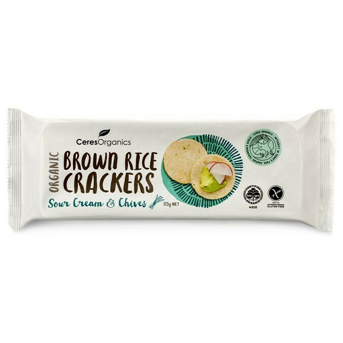 ORGANIC BROWN RICE CRACKERS, SOUR CREAM & CHIVES - 115G