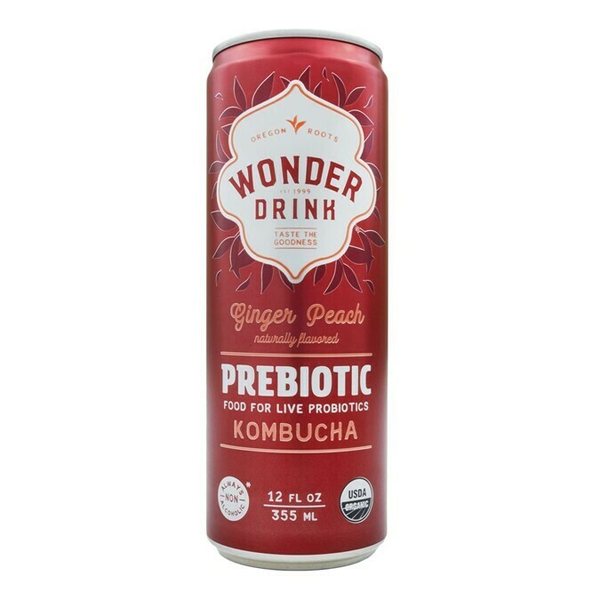 WONDER DRINK PREBIOTIC KOMBUCHA, GINGER PEACH - 355ML WONDER DRINK PREBIOTIC KOMBUCHA, GINGER PEACH - 355ML