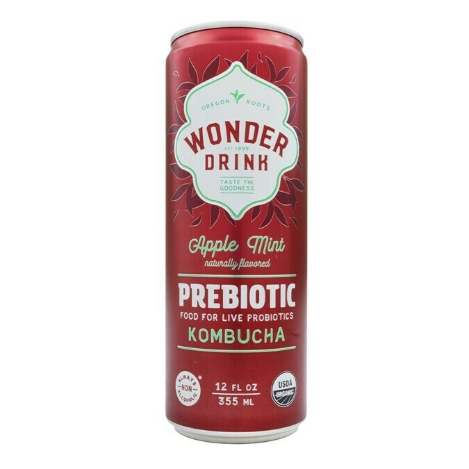 WONDER DRINK PREBIOTIC KOMBUCHA, APPLE MINT - 355ML