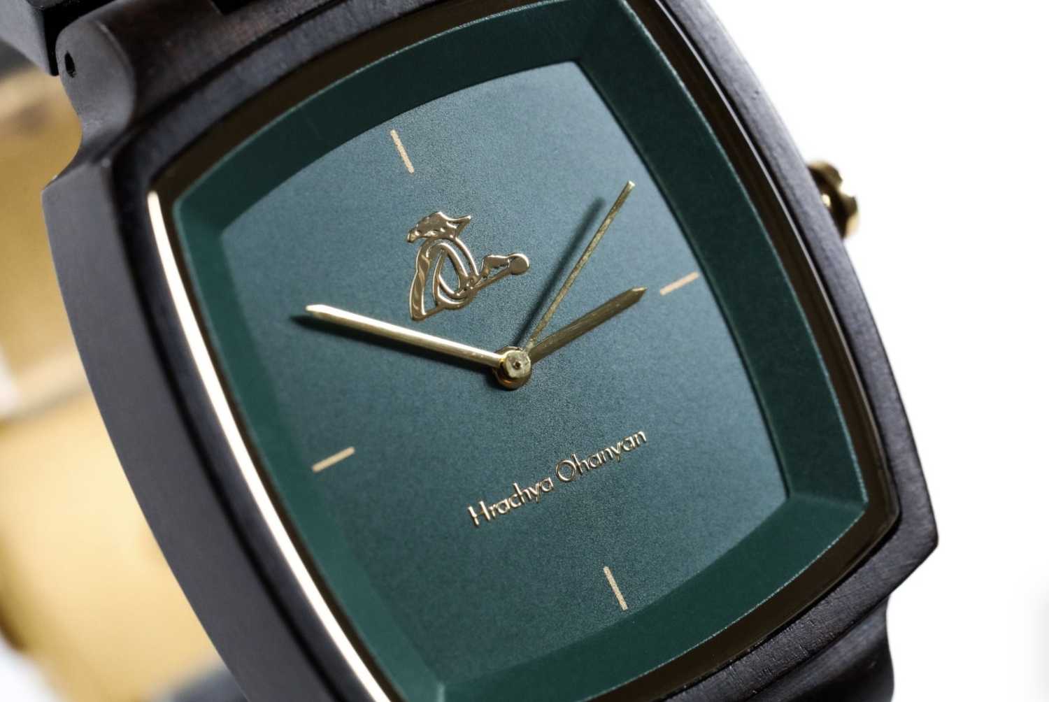 wooden wrist watch black - Green