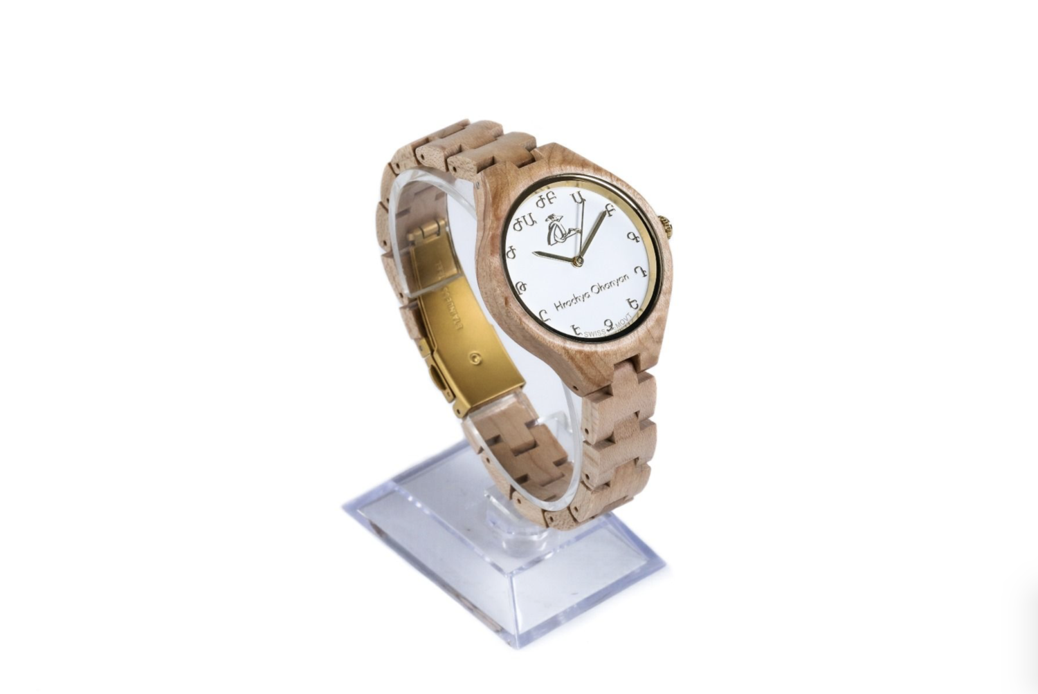wooden wrist watch-white