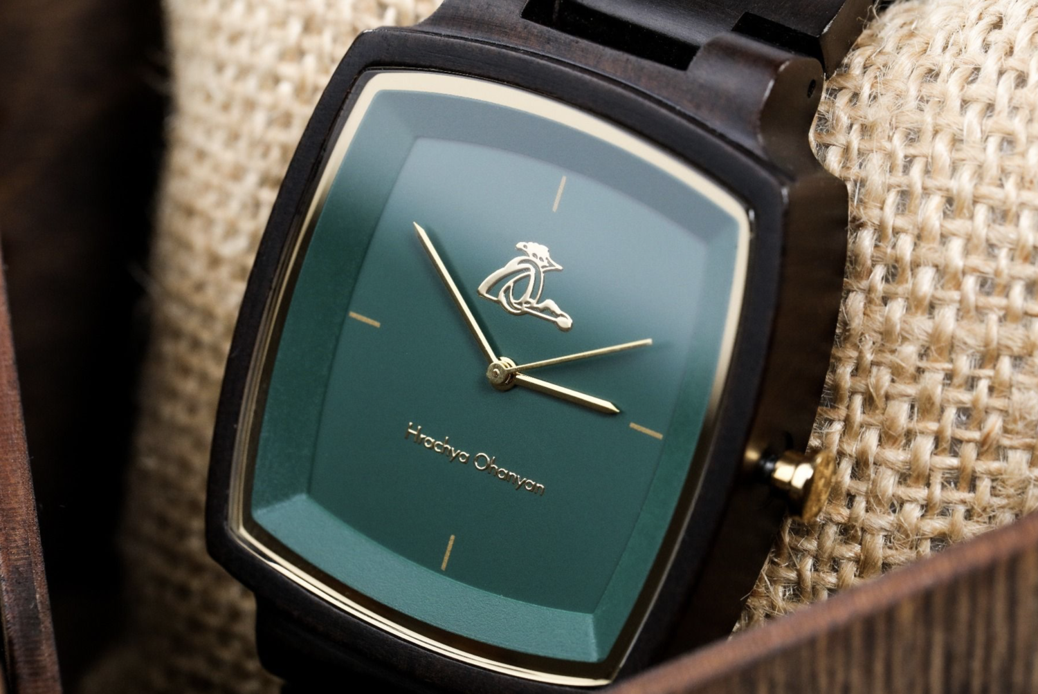 wooden wrist watch black - Green