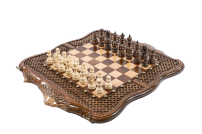 Chess-backgammon with braid-pattern with copyrighted Mount Ararat outline