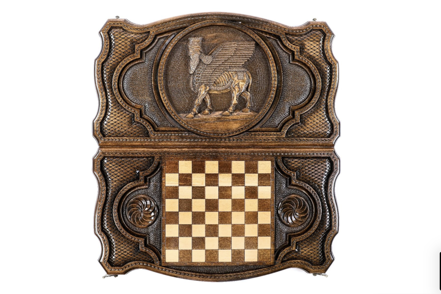 Assyrian coat of arms backgammon with copyrighted contour outline 24&quot; x 12&quot;