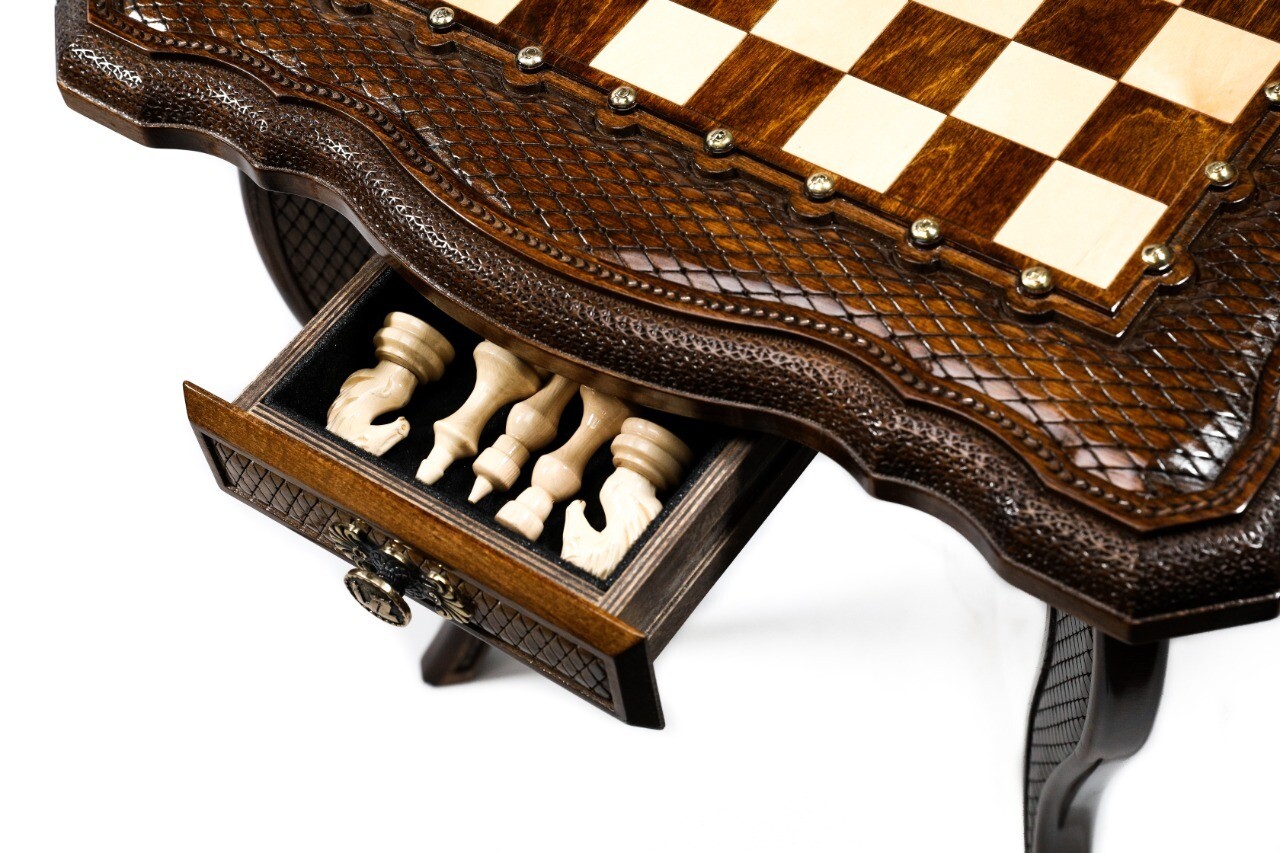 Handmade Wooden Chess Table With Wooden Figures
