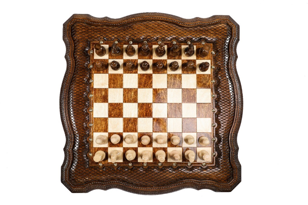 Handmade Wooden Chess Table With Wooden Figures