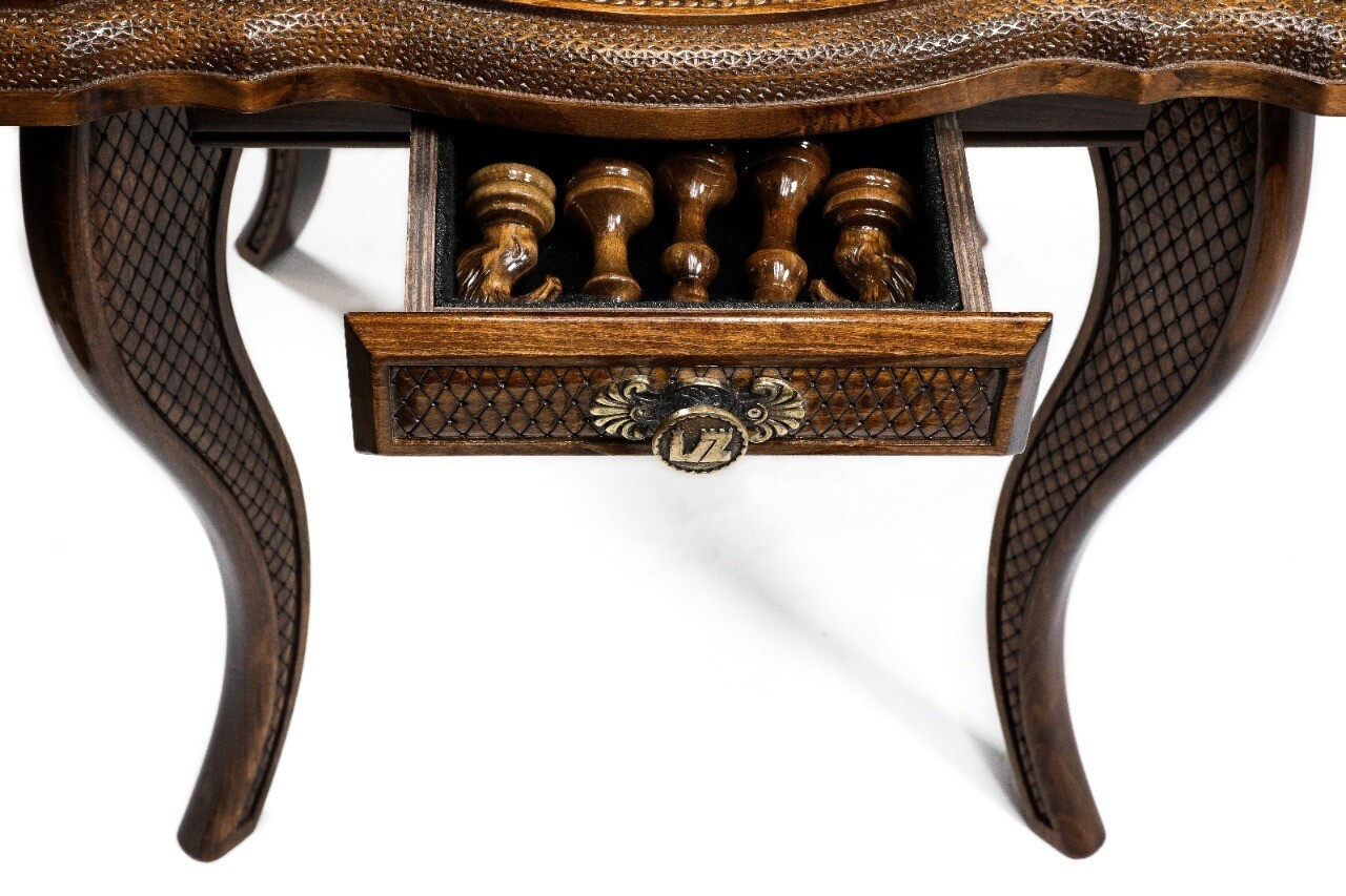 Handmade Wooden Chess Table With Wooden Figures