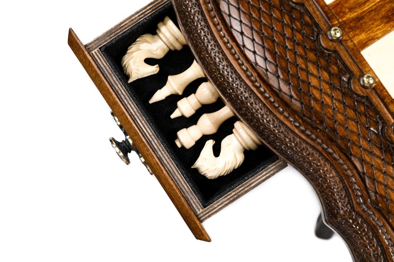 Handmade Wooden Chess Table With Wooden Figures