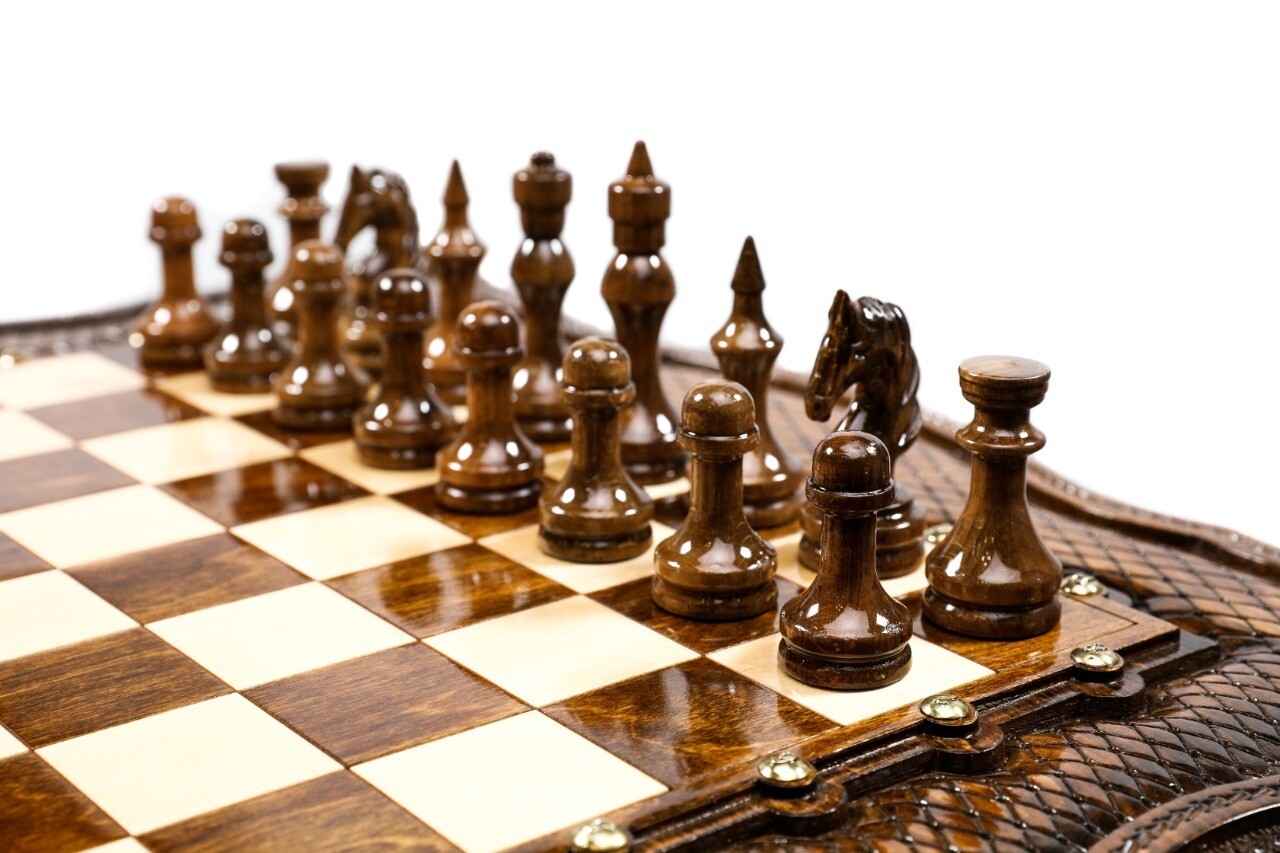 Handmade Wooden Chess Table With Wooden Figures