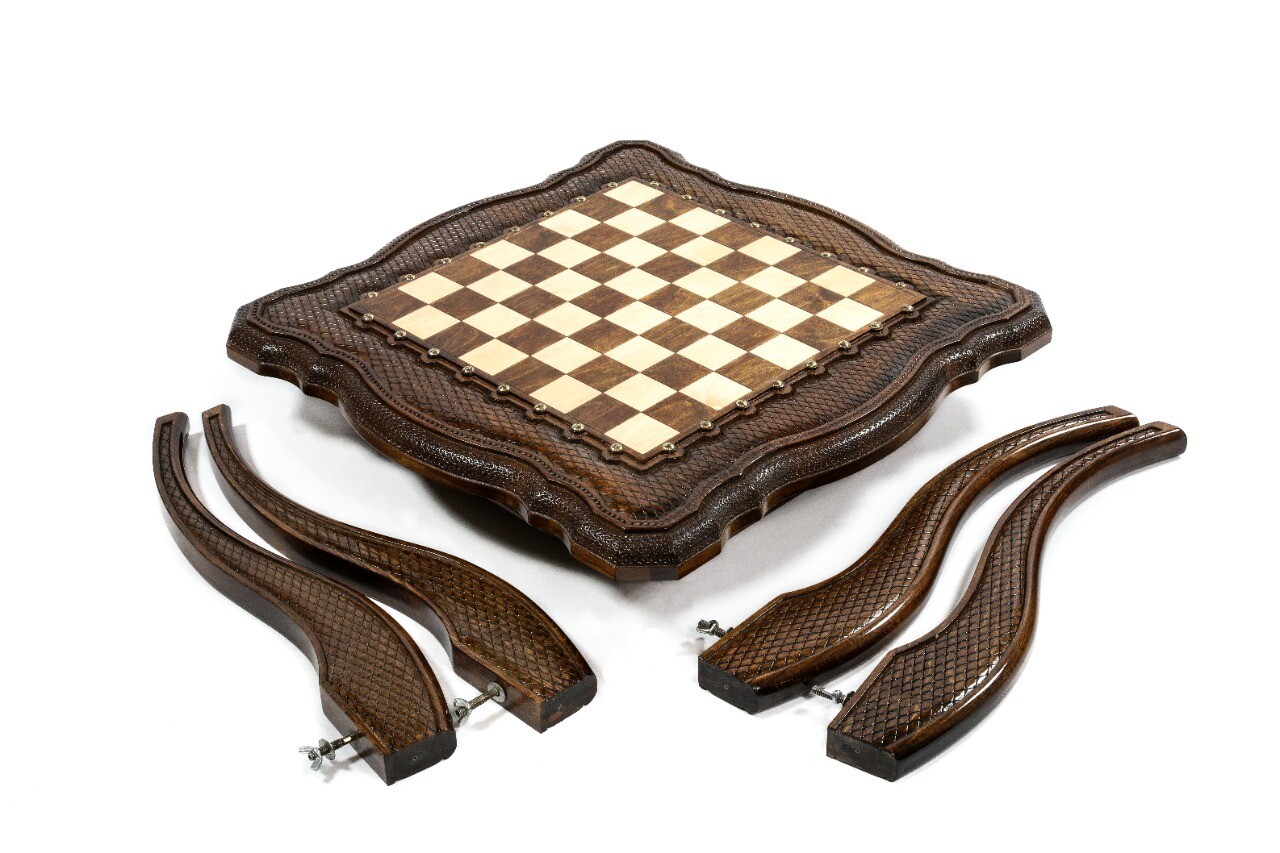 Handmade Wooden Chess Table With Wooden Figures
