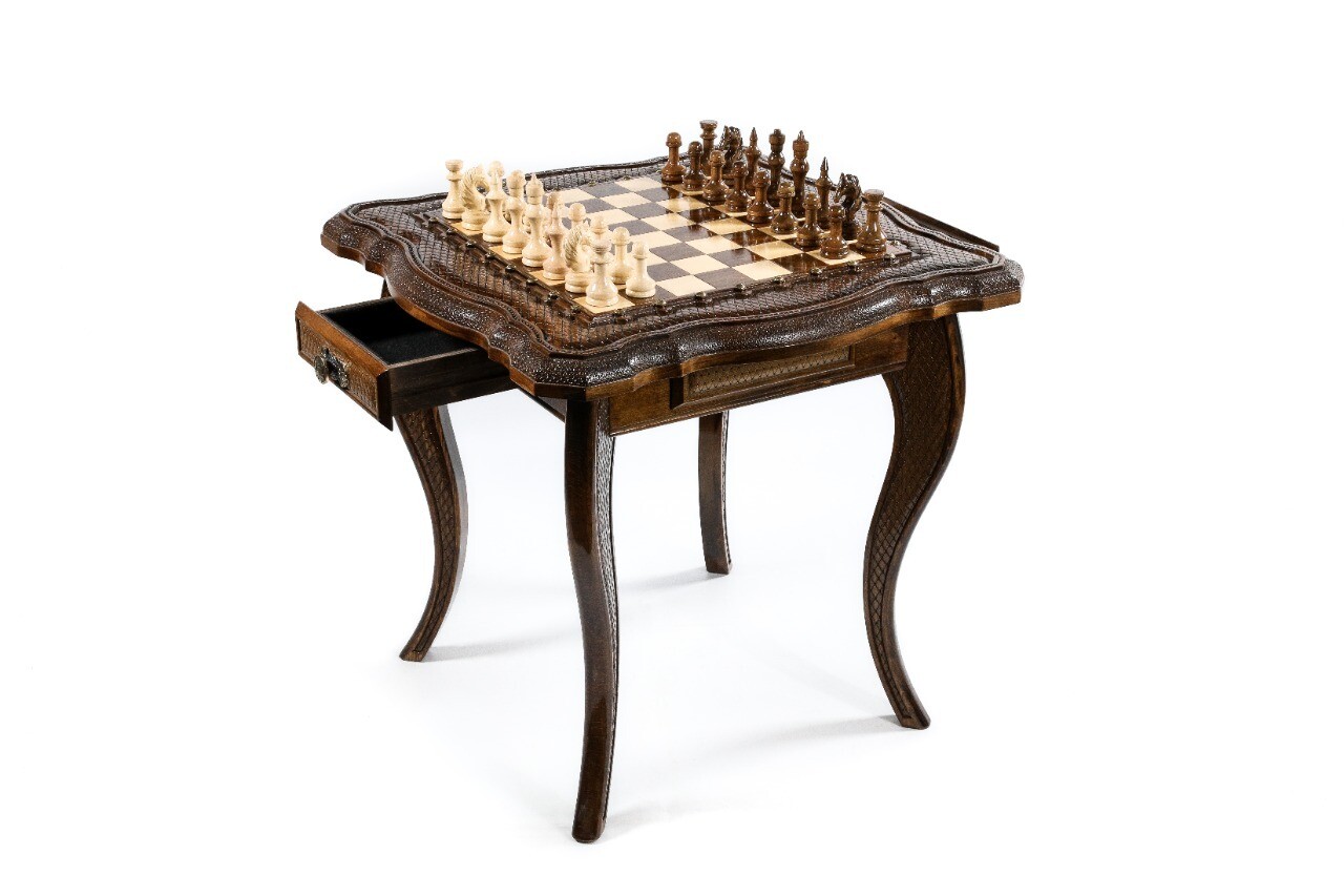 Handmade Wooden Chess Table With Wooden Figures