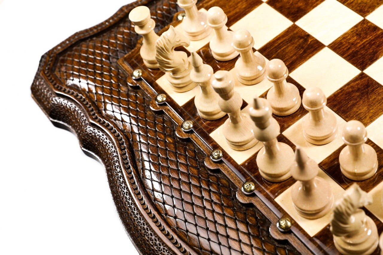 Handmade Wooden Chess Table With Wooden Figures