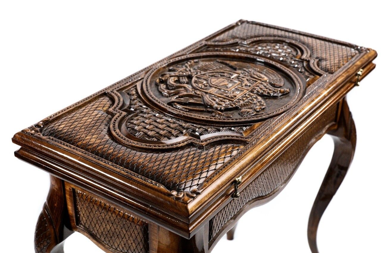 Hand Made Wooden Backgammon Table Coat Of Arms Of Armenia