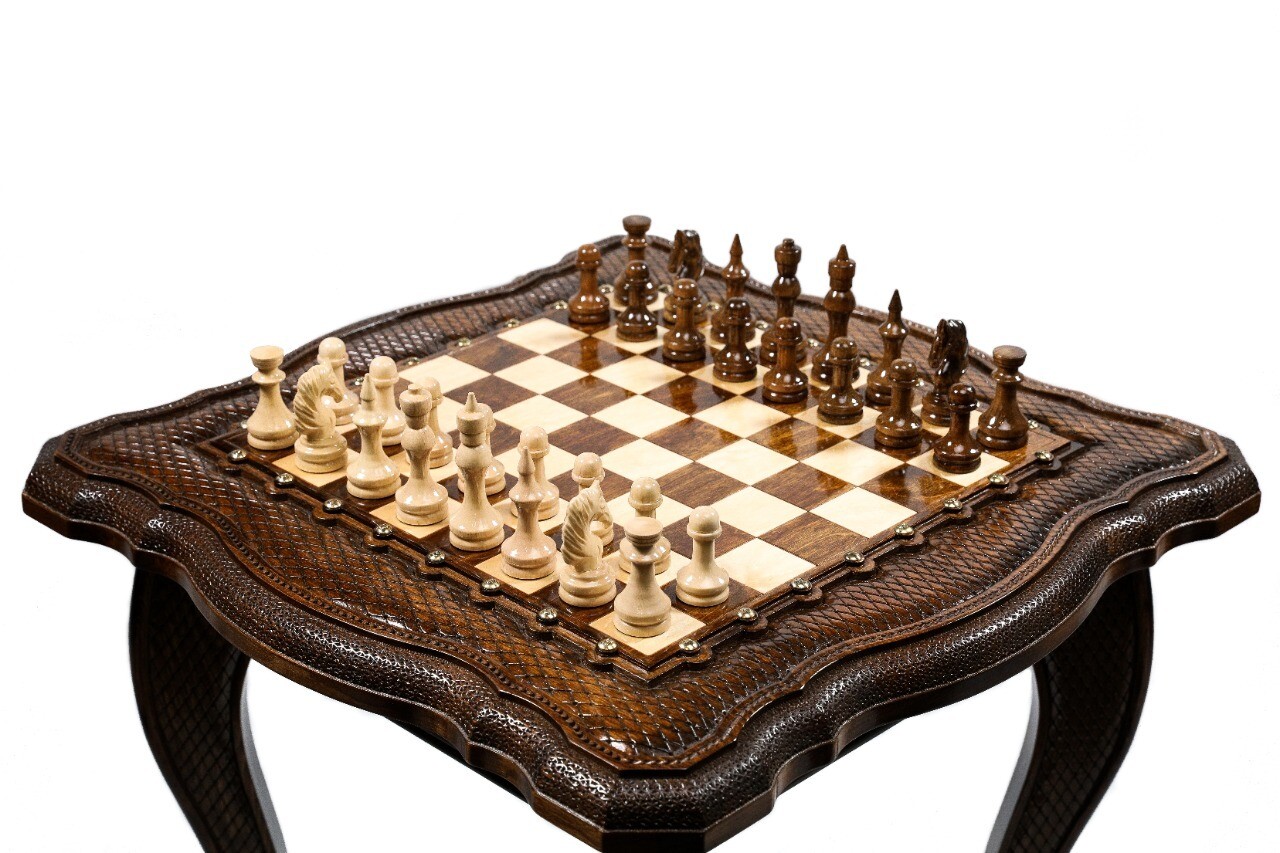 Handmade Wooden Chess Table With Wooden Figures