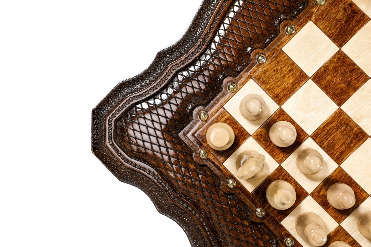 Handmade Wooden Chess Table With Wooden Figures