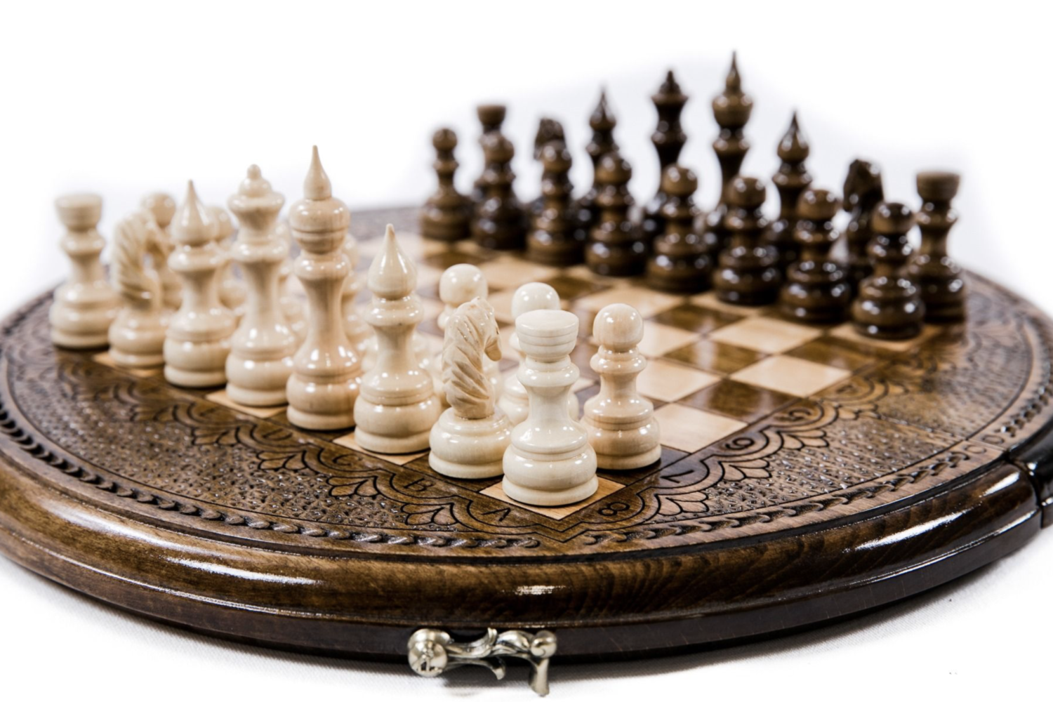 Hand Made Wooden Chess Set 30cm Circle