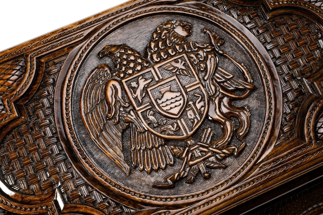 Hand Made Wooden Backgammon Table Coat Of Arms Of Armenia