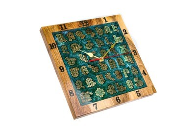 Wall clock with Armenian Alphabet Made Out Of Wood And Epoxid 14&quot;
