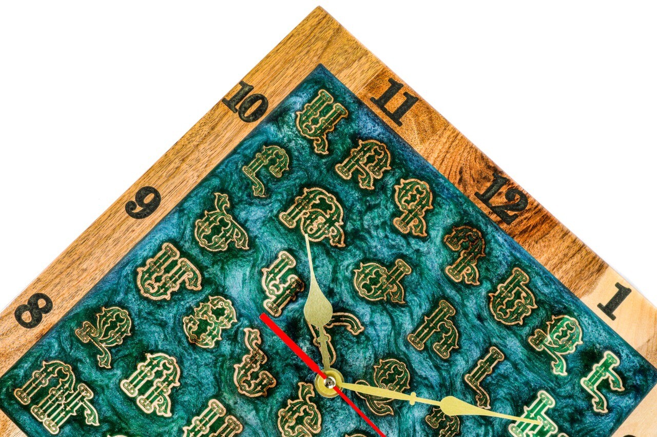 Wall clock with Armenian Alphabet Made Out Of Wood And Epoxid 14&quot;