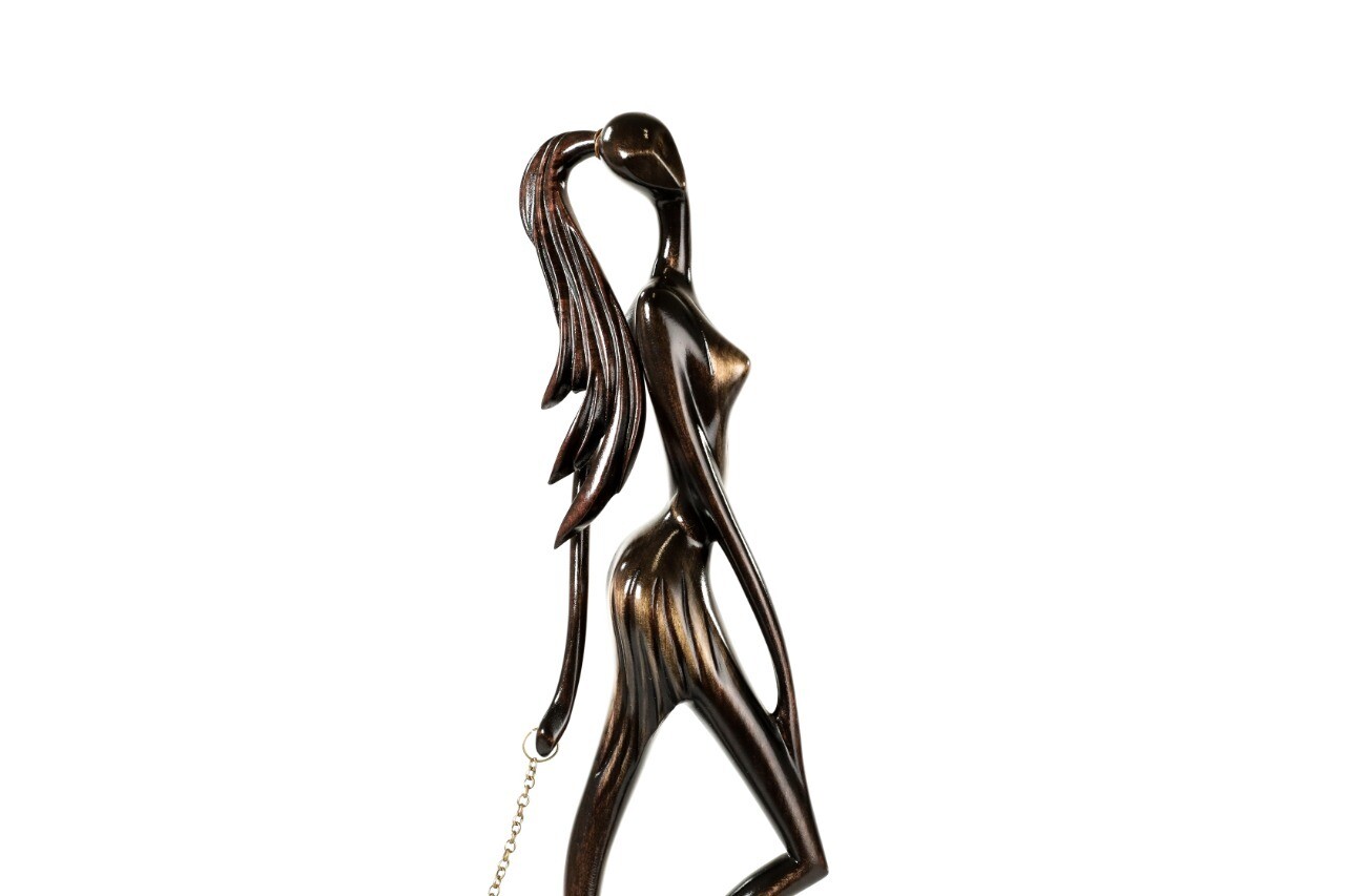Hand Made Wooden Souvenir Girl Walking Dog 21&quot; x 12&quot; x 4&quot;