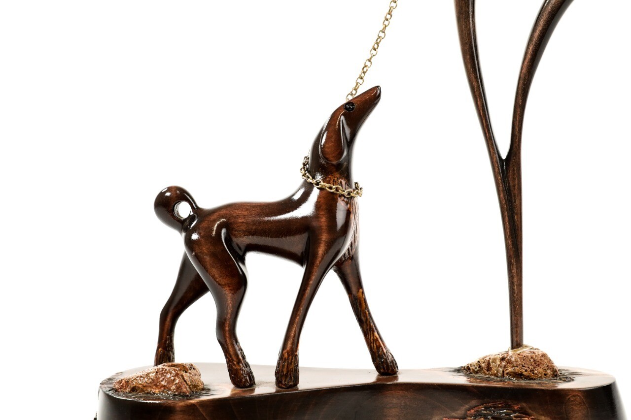 Hand Made Wooden Souvenir Girl Walking Dog 21&quot; x 12&quot; x 4&quot;