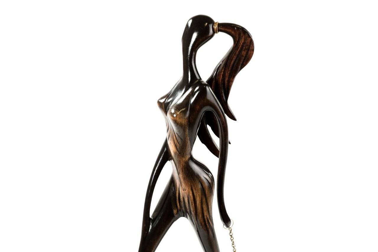 Hand Made Wooden Souvenir Girl Walking Dog 21&quot; x 12&quot; x 4&quot;