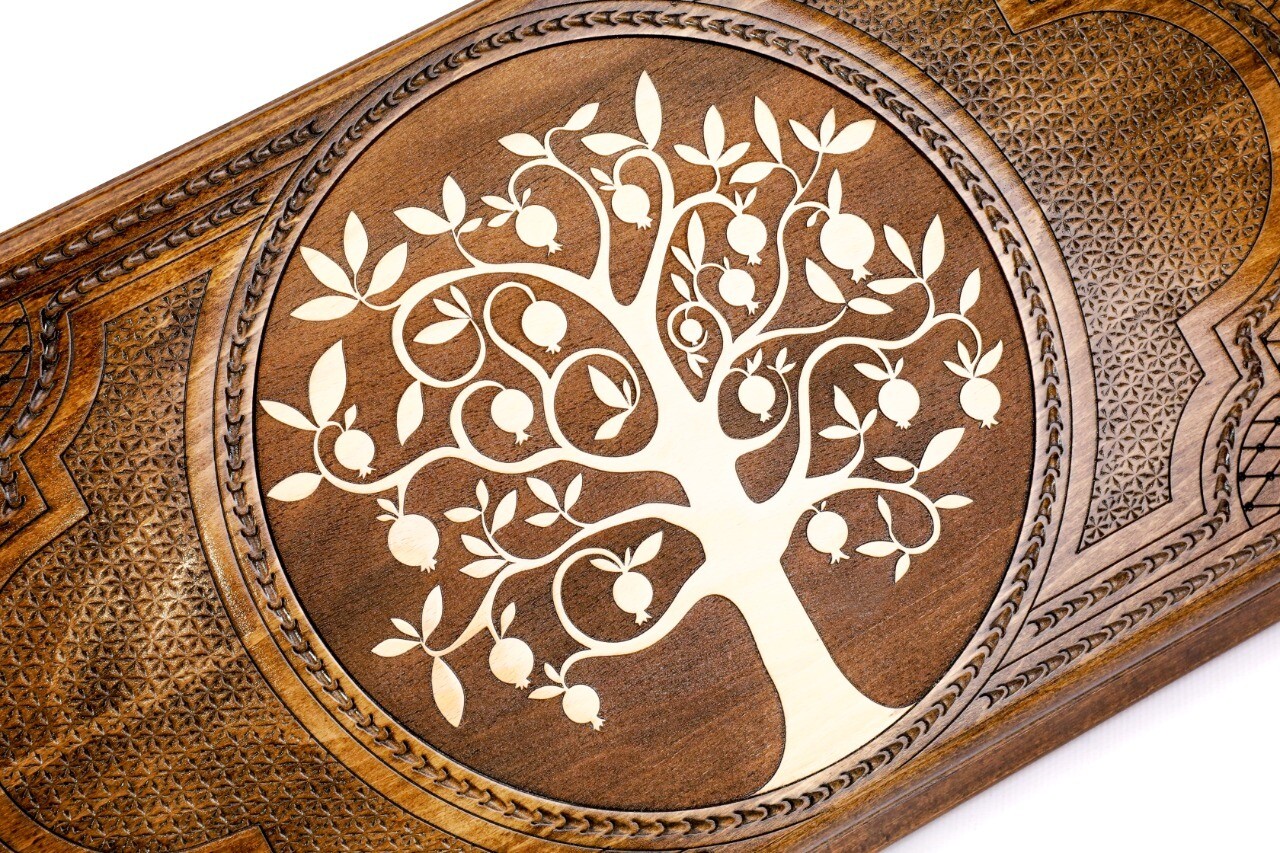 Hand Made Wooden Backgammon Pomegranate tree 24&quot; x 12&quot;