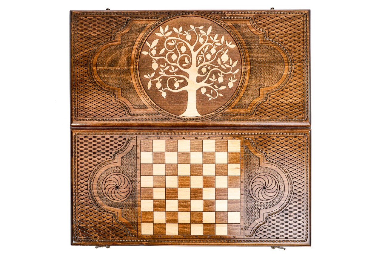 Hand Made Wooden Backgammon Pomegranate tree 24&quot; x 12&quot;