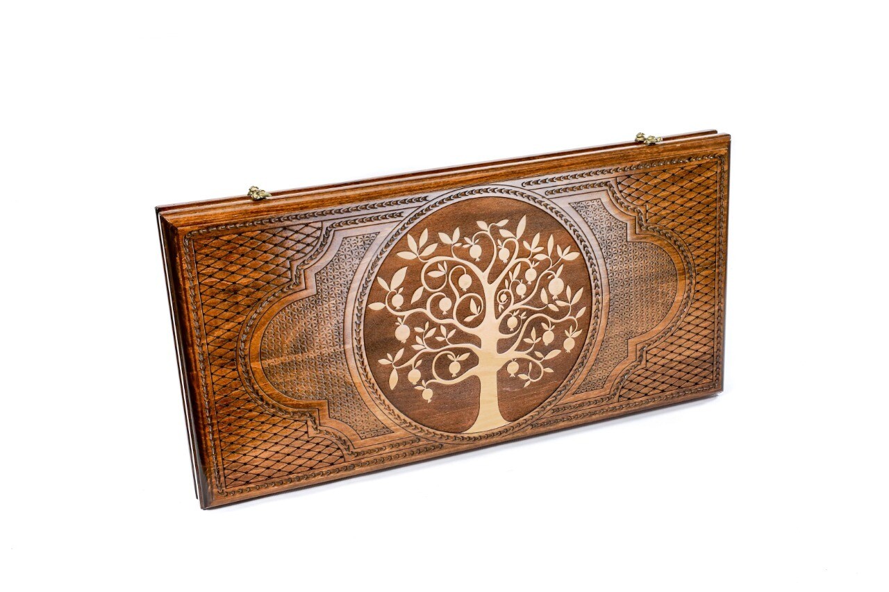 Hand Made Wooden Backgammon Pomegranate tree 24&quot; x 12&quot;
