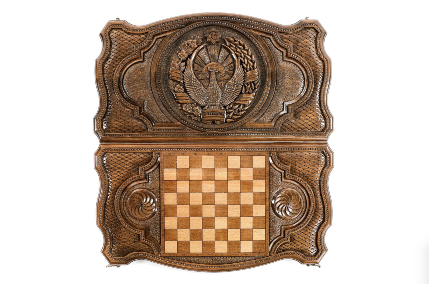Coat of Arms of Uzbekistan backgammon with copyrighted contour outline 24&quot; x 12&quot;