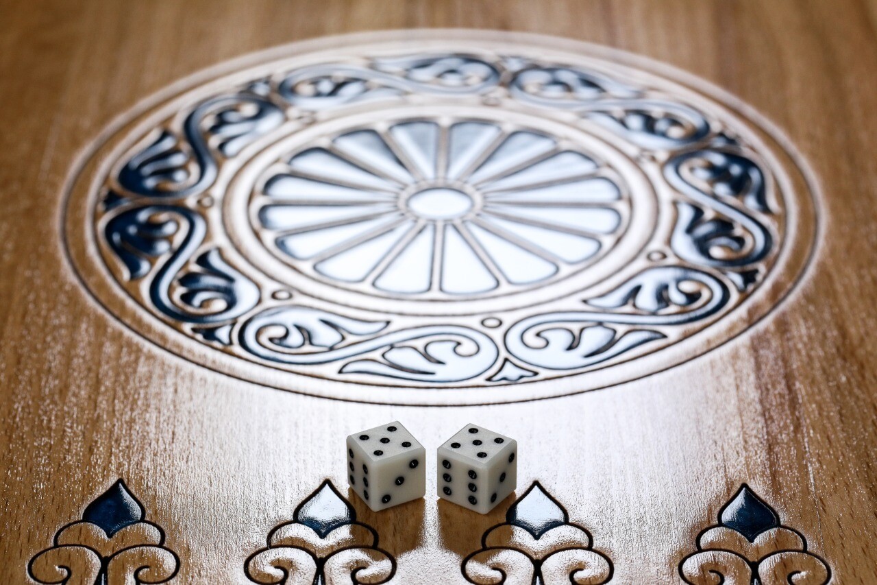 Backgammon with tree branch slices and epoxy two-sided classic blue 24&quot; x12&quot;