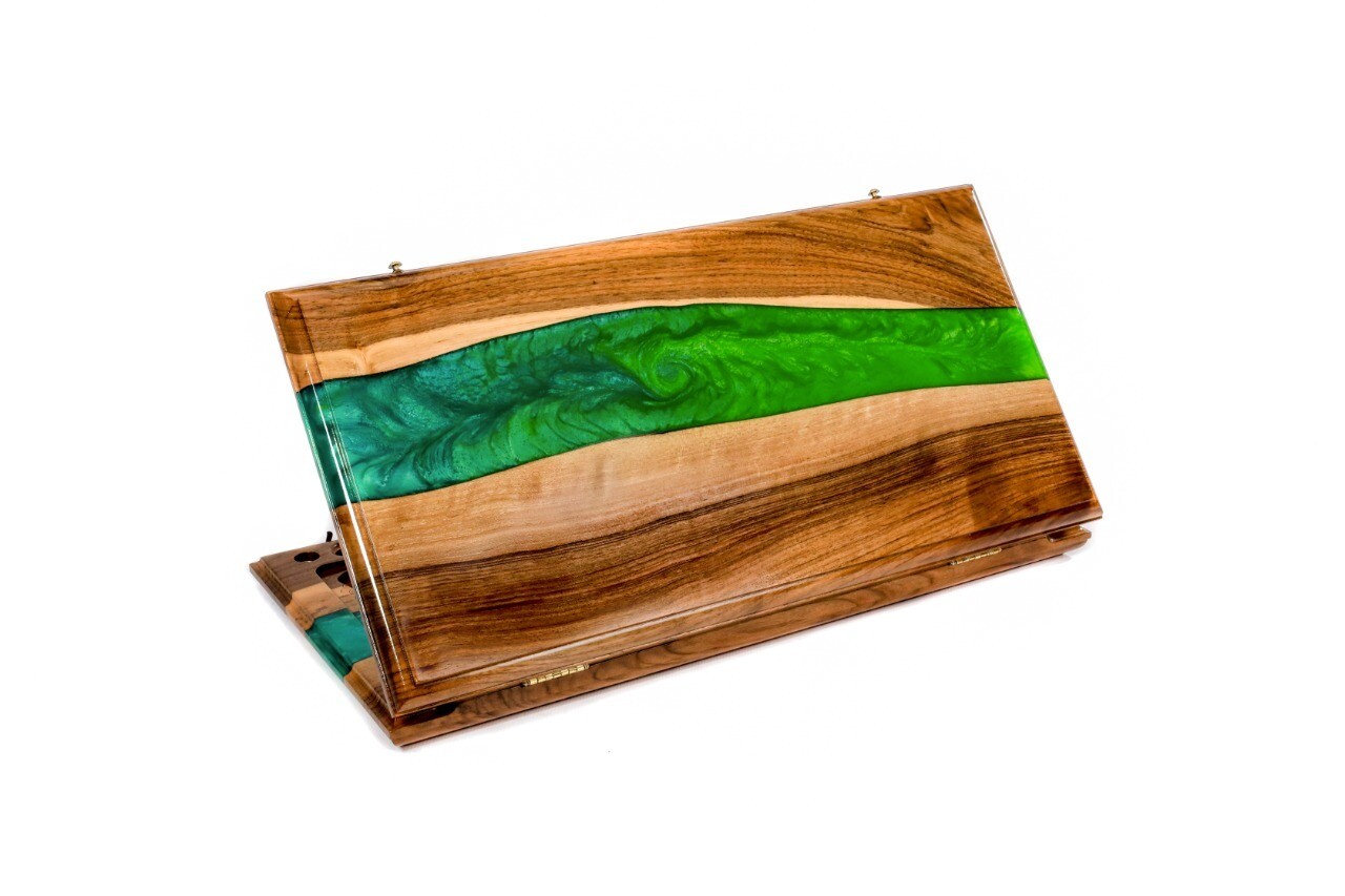 River- epoxy backgammon two-sided classic 24&quot; x12&quot;
