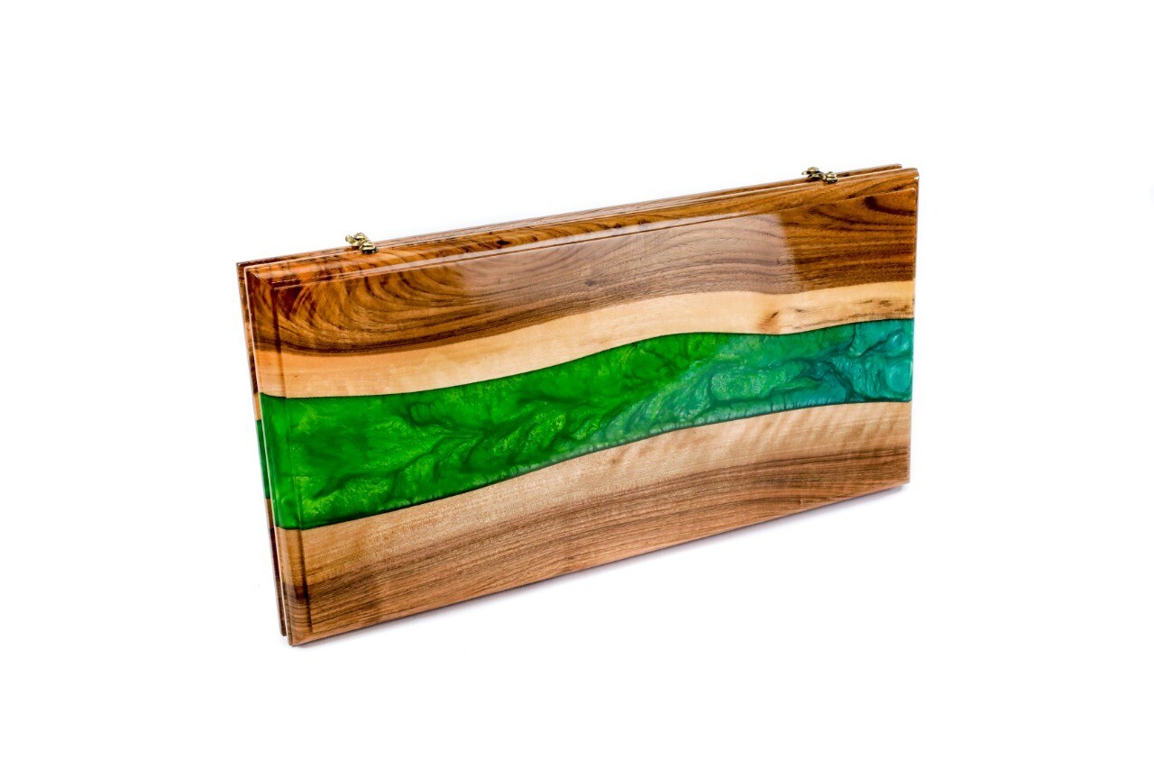 River- epoxy backgammon two-sided classic 24&quot; x12&quot;