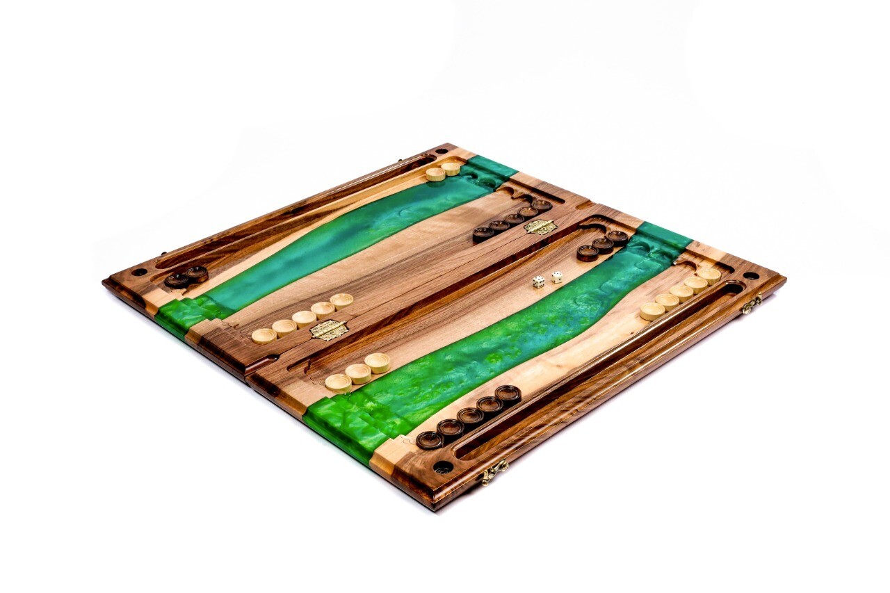 River- epoxy backgammon two-sided classic 24&quot; x12&quot;