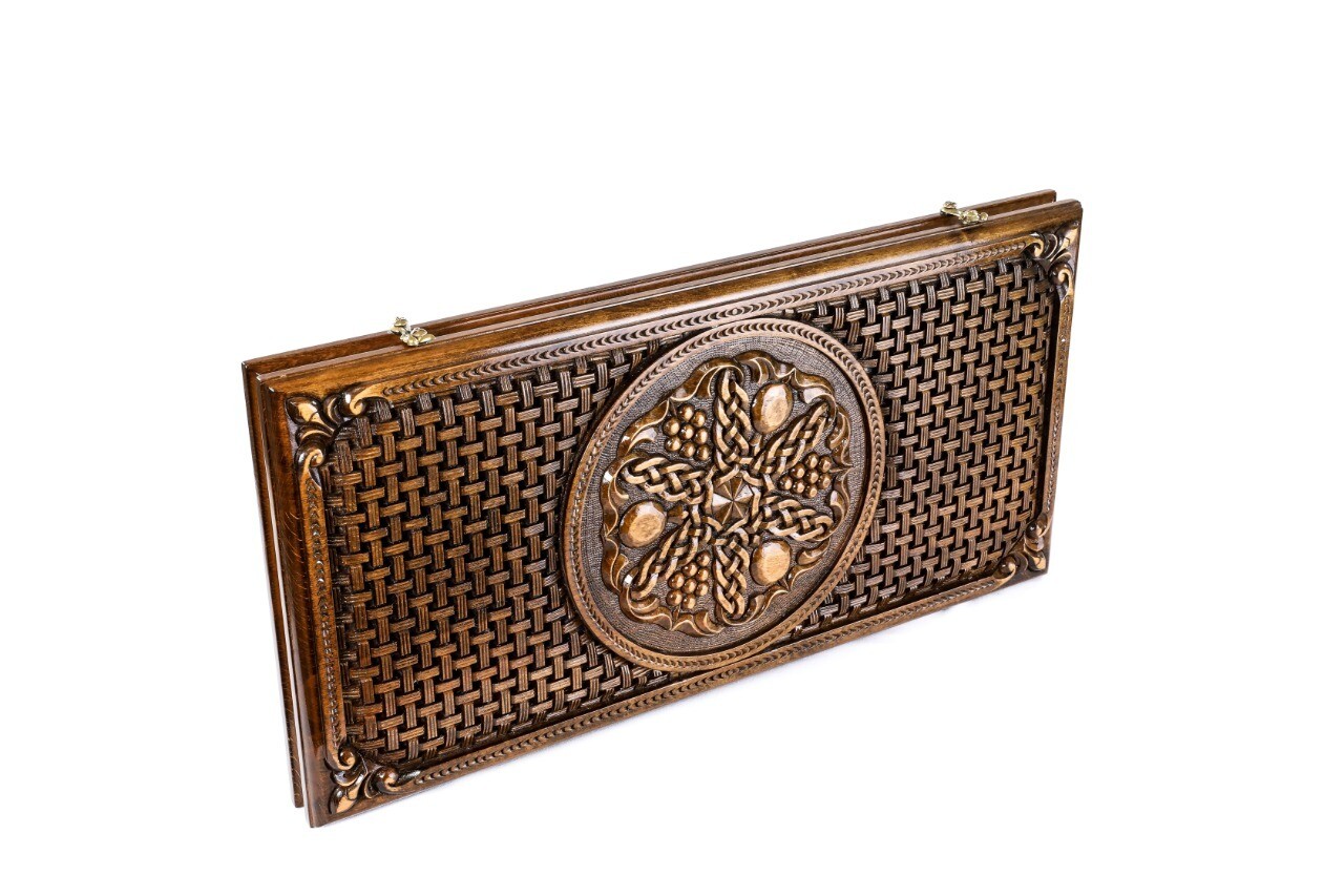 Pomegranate-grapes Backgammon with braid motif classic 24&quot; x 12&quot;
