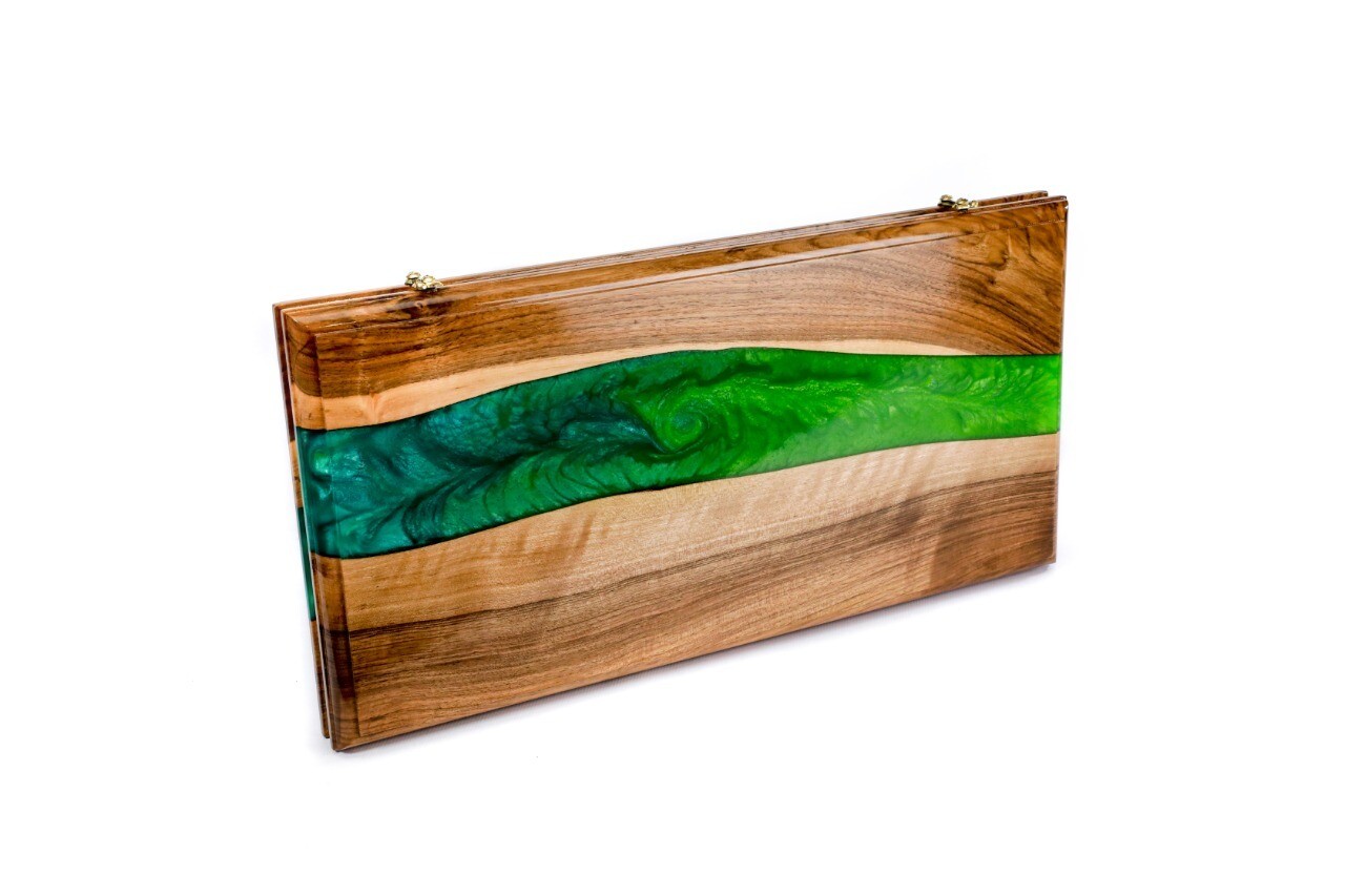River- epoxy backgammon two-sided classic 24&quot; x12&quot;