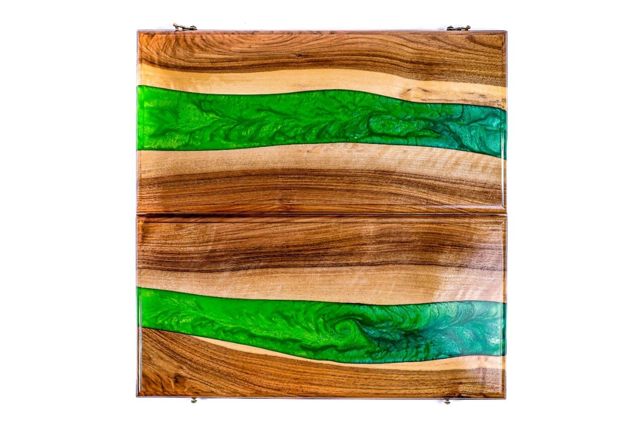 River- epoxy backgammon two-sided classic 24&quot; x12&quot;