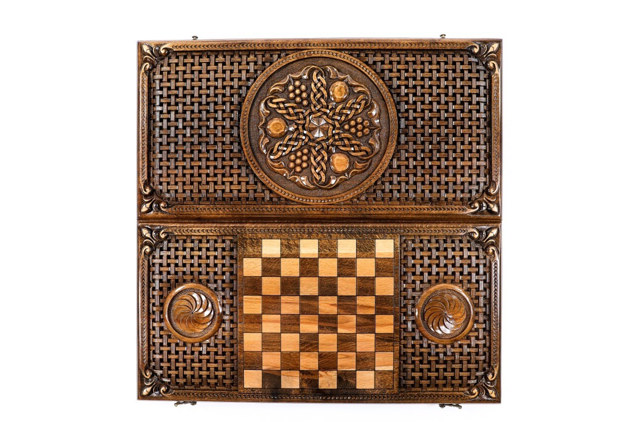 Pomegranate-grapes Backgammon with braid motif classic 24&quot; x 12&quot;