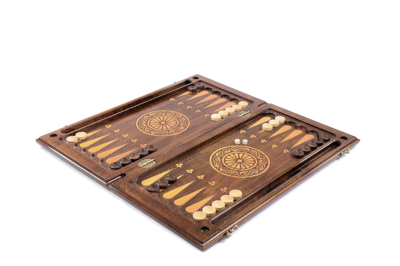 Pomegranate-grapes Backgammon with braid motif classic 24&quot; x 12&quot;