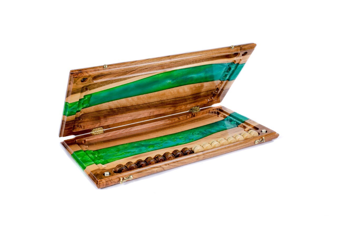 River- epoxy backgammon two-sided classic 24&quot; x12&quot;