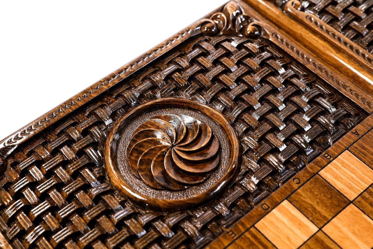 Pomegranate-grapes Backgammon with braid motif classic 24&quot; x 12&quot;