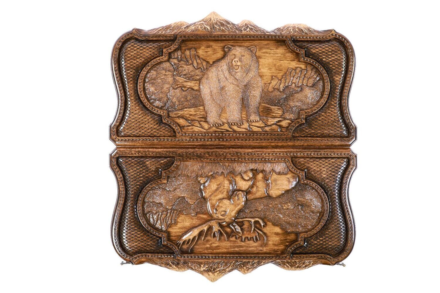 Bear and Deer backgammon two-sided with the contour of mountains
