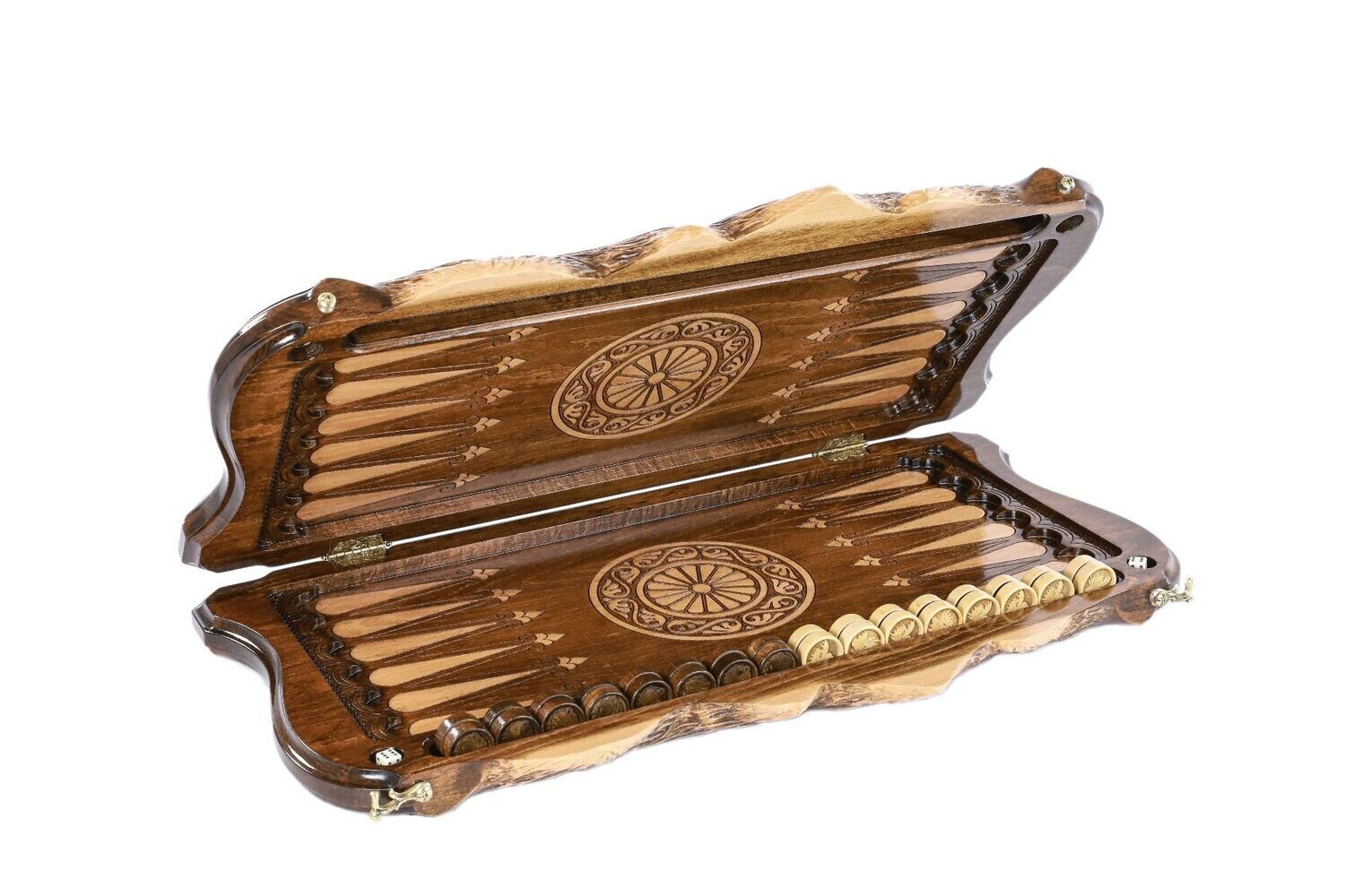 Bear and Deer backgammon two-sided with the contour of mountains