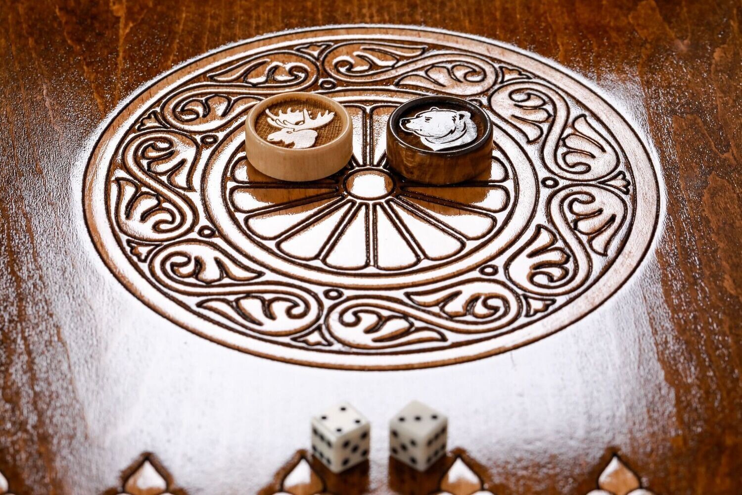 Bear and Deer backgammon two-sided with the contour of mountains