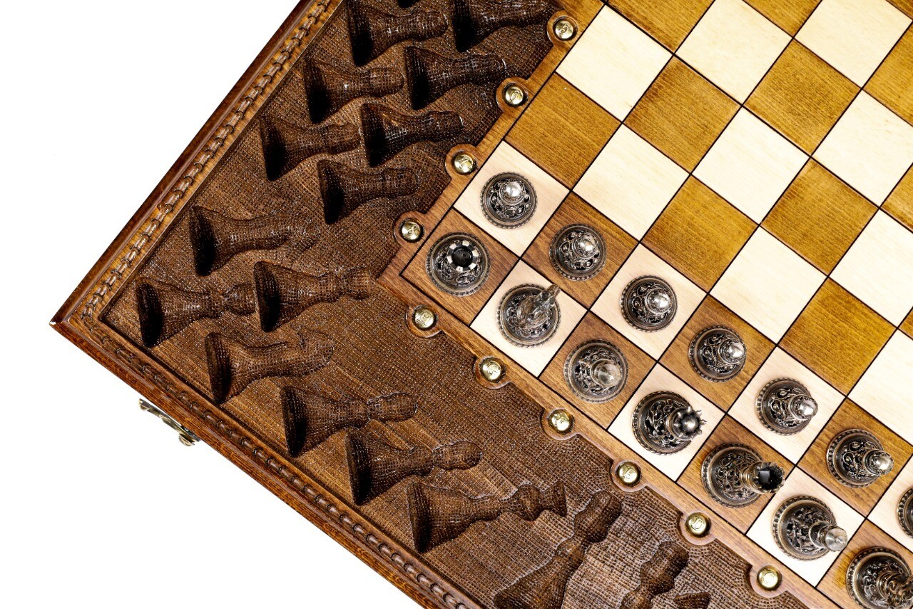 Chess Board With Brass Chess Figures